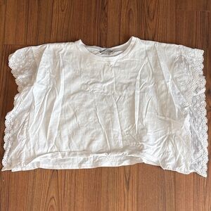 Zara White Lace Sleeve Women's Tee